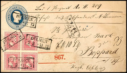 1824 1 Silbergroschen Rosakarmin, Viererblock Als Zufrankatur Auf 2 Sgr. Ganzsachenumschlag Von "Dülmen 23 11" Nach Bopp - Other & Unclassified
