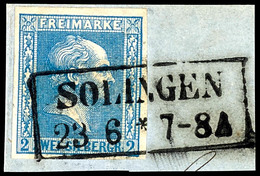 1830 2 Sgr. Blau, Leuchtend Farbfrisch, Allseits Voll-/breitrandig Auf Luxusbriefstück Mit Klarem R2 "SOLINGEN", Gepr. M - Other & Unclassified