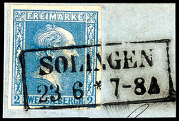 1830 2 Sgr. Blau, Leuchtend Farbfrisch, Allseits Voll-/breitrandig Auf Luxusbriefstück Mit Klarem R2 "SOLINGEN", Gepr. M - Autres & Non Classés