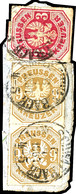 1857 9 Kr. Lebhaftbraunocker Im Senkr. Paar, Zusammen Mit 3 Kr. Lebhaftkarmin Auf Kleinem Briefstück, Entwertet Mit Taxi - Other & Unclassified