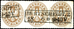 1861 "BURTSCHEIDT.2" - R2, OPD Aachen, Herrlich Klar Und Geradesitzend Auf Waager. Dreierstreifen 3 Sgr. Wappen, Rechte  - Sonstige & Ohne Zuordnung