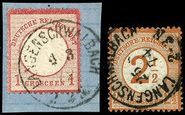 1888 "LANGENSCHWALBACH 4 3 72" Bzw. "LANGENSCHWALBACH 25 8 74" - K1, Taxis/Nassau, Auf Briefstück DR 1 Gr. Kleiner Bzw.  - Sonstige & Ohne Zuordnung