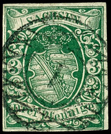 1898 3 Pfg Dunkelgrün, Spätere Auflagen, Ideal Zentrisch Gestempelt "1" DRESDEN, Allseits Vollrandig, Tadelloses Kabinet - Sonstige & Ohne Zuordnung