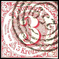 1937 3 Kr. Karminrot, Zentrisch Gestempelt Mit Vierringstempel Von Pößneck, Allseits Vollrandig, Tadellos, Kabinett, Tie - Other & Unclassified