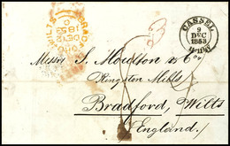 1949 1853, "CASSEL" - K2 Auf Brief Vom 9. Dec. 1853 Nach England Mit Vis. Rotem Ankunfts-Stempel "BRADFORD WILTS" Und Rü - Andere & Zonder Classificatie