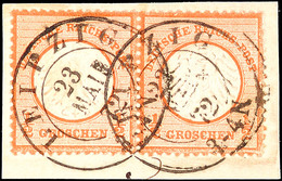 2087 1/2 Gr. Orangerot, Farbfrisches, Gut Geprägtes, Waager. Paar Auf Briefstück, Entwertet Mit Zwei Abschlägen K2 In Sa - Other & Unclassified