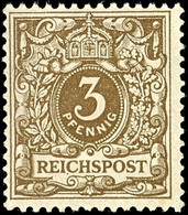 2222 3 Pfg Krone/Adler Gelbbraun, Postfrisch, Bis Auf Einen Leichten Eckbug In Einwandfreier Erhaltung, Gepr. Wiegand BP - Andere & Zonder Classificatie