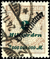 3017 2 Milld. Mattsiena/schwarz, Plattenfehler HT, Gest., Gepr. Infla/Weinbuch BPP, Mi. 750,-, Katalog: 84HT O - Sonstige & Ohne Zuordnung