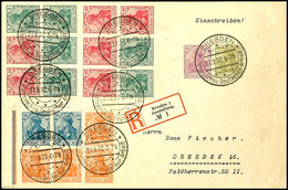 3095 Germania 1919, Heftchenblatt 10(2)+5(4) Pfg Zusammen Mit Heftchenblatt MiNr. 27 Und 31 Auf Ganzsachenumschlag 50 Un - Other & Unclassified