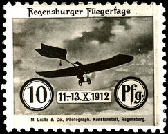 3130 10 Pfg Flugmarke "Regensburger Fliegertage 1912", Schwarz, Tadellos Ungebraucht Mit Voller Originalgummierung Und N - Luft- Und Zeppelinpost