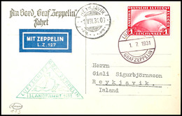 3147 1930, Islandfahrt, Bordpost, Fotokarte Mit 1 RM. Zeppelin Vom LUFTSCHIFF GRAF ZEPPELIN 1.7.1931 Nach Reykjavik Mit  - Other & Unclassified