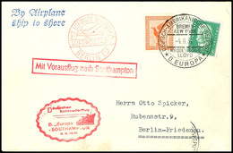 3179 1931, D. Europa 8.6, Umschlag Mit Dt. Seepostaufgabe Vom 22.7 Und Sonder-Cachet, Adressiert Nach Deutschland Mit Fl - Sonstige & Ohne Zuordnung