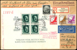 3196 1937, D. Europa 22.09., R-Brief Aus BERLIN-ZENTRALFLUGHAFEN 21.9. Mit U.a. Hitler-Block (Mi.-Nr. Block 9!) Und Nach - Autres & Non Classés