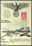 3229 1944, Des Führers Geburtstag, DIN A5 Gedenkblatt (Entwurf Hugo Hennemann) Pass. Frankiert Mit MiNr. 887 Und SST Ber - Andere & Zonder Classificatie