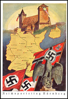 3255 1939 Reichsparteitag Nürnberg, Motiv "Reichsadler Vor Burg Und Landkarte Mit Fahnen", Color Prachtkarte Aus Andruck - Sonstige & Ohne Zuordnung