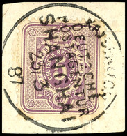 3337 5 Pf. Violettpurpur, Tadellos A. Kleinem Briefstück, Mi. 100.-, Katalog: V 40II BS - Deutsche Post In China