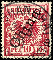 3342 10 Pf. Lilarot, Gest., Gepr. Jäschke-L. BPP, Mi. 120.-, Katalog: 3IIb O - China (kantoren)