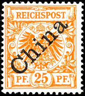 3344 25 Pfg Krone/Adler Schrägaufdruck, Luxus Postfrisch, Tiefstgeprüft Bothe BPP, Mi. 250,-, Katalog: 5I ** - China (offices)