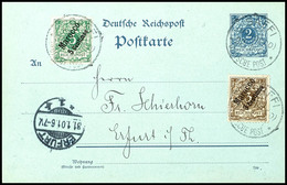 3380 3 C. Und 5 C. Aufdruckausgabe Als Zufrankatur Auf Mitläufer-Ganzsache 2 Pfg Deutsches Reich Mit Klarer Entwertung " - Morocco (offices)