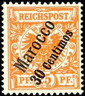 3385 30 C. Auf 25 Pfg Krone/Adler, Tadellos Postfrisch, Unsigniert, Kabinett, Mi. 90.-, Katalog: 5a ** - Morocco (offices)