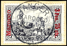 3395 3 Pes. 75 Cts. Auf 3 Mark Reichspost Mit Antiqua-Aufdruck, Urmarke Type II, Gestempelt TANGER 23/9 03, Geprüft Jäsc - Deutsche Post In Marokko