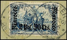 3400 2.50 Pes. Auf 2 Mark Tadellos Auf Briefstück Mit Zwei Stempelabschlägen TANGER, Mi. 180,--, Katalog: 31A BS - Deutsche Post In Marokko