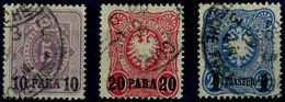 3432 10 Para Auf 5 Pf, 20 Para Auf 10 Pf Und 1 Piaster Auf 20 Pf Je Tadellos Gestempelt, Mi. 162,--, Katalog: 1b,2b,3a O - Turkse Rijk (kantoren)