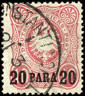 3434 20 Pa. A. 10 Pf. Dunkelrosarot, Gest., Gepr. Jäschke-L. BPP, Mi. 100.-, Katalog: 2b O - Turquie (bureaux)