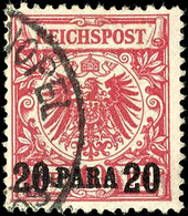 3446 20 Pa. A. 10 Pf. Rosarot, Gest., Gepr. Jäschke-L. BPP, Mi. 120.-, Katalog: 7a O - Deutsche Post In Der Türkei