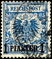 3450 1 Pia. A. 20 Pf. Dunkelblau, Gest., Gepr. Jäschke-L. BPP, Mi. 200.-, Katalog: 8ba O - Turquie (bureaux)