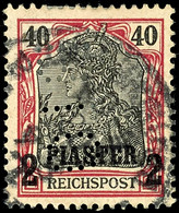 3470 2 Piaster Auf 40 Pfg Germania, Firmenlochung B I O, Tadellos Gestempeltes Bedarfsstück, Firmenlochungen Der Deutsch - Turkse Rijk (kantoren)