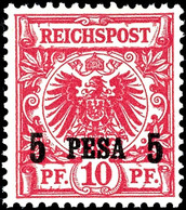 3525 5 Pesa Auf 10 Pfg Krone/Adler Rotkarmin, UV Dunkelrot, Aufdruck 15,4 Mm Breit, Tadellos Ungebraucht, Unsigniert, Fo - German East Africa