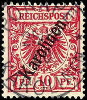 3655 10 Pf. Lilarot, Tadellos, Gest., Fotobefund Jäschke-Lanthelme BPP, Mi. 130.-, Katalog: 3IIb O - Carolines