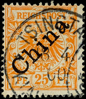 3664 25 Pf Mit Diagonalem Aufdruck "China" Tadellos Als Vorläufer, Gestempelt TSINGTAU 18/4 00, Mi. 100,--, Katalog: V5I - Kiautchou