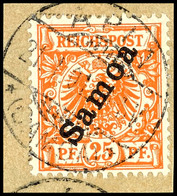 3749 25 Pf Dunkelorange Tadellos Auf Briefstück, Tiefst Gepr. Jäschke-L. BPP, Mi. 120,--, Katalog: 5b BS - Samoa