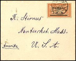 4044 4 Mark Auf GC-Papier Als Portogerechte EF Auf Auslandsbrief In Die USA, Leichte Beförderungsspuren, Mi. 180,--	, Ka - Memel (Klaïpeda) 1923