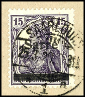 4083 15 Pf Germania Sarre In C-Farbe Tadellos Auf Briefstück, Tiefst Gepr. Burger BPP, Mi. 130,--, Katalog: 7cI BS - Sonstige & Ohne Zuordnung