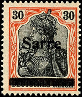4084 30 Pfg Germania Auf Orangeweißem Papier Mit Aufdruck "Sarre" In Type I, Tadellos Postfrisch, Fotoattest Braun BPP ( - Other & Unclassified