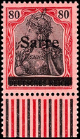 4089 80 Pfg Germania Mit Aufdruck "Sarre", Aufdruck In Type I Mit Aufdruckplattenfehler B "waagerecht, Geteilter Balken" - Andere & Zonder Classificatie