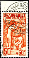 4119 50 + 50 C. Volkshilfe Mit Plattenfehler I Mit Bogenrand Oben, Zentrisch Gestempelt "SAARBRÜCKEN 22.1.27", Tadellos, - Andere & Zonder Classificatie