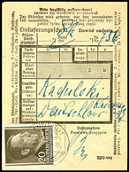 4367 20 Gr. Hitler, Einzelfrankatur Auf Einlieferungsschein Der Deutschen Post Osten, Nicht Häufig Angeboten., Katalog:  - Autres & Non Classés