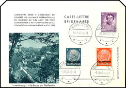 4430 Kartenbrief Luxemburg 75c. Violett ( Mi. Nr. K1), Vorderseitig Frankiert Mit Aufdruckmarken Hindenburg 4 U. 8  Pfg. - Luxembourg