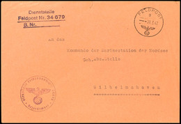 4708 1942, Kriegsmarine, Feldpost-Dienst-Brief Nach Wilhelmshaven Mit Feldpost-Norm-Stpl. Vom 29.3.42 Sowie Mit Absender - Other & Unclassified
