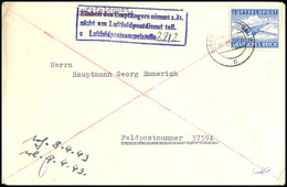 4735 1943, Luftfeldpostbrief Mit Gezähnter Zulassungsmarke Vom 26.2.1943 Mit Dreizeiligem Blauen Ra3" Einheit Des Empfän - Sonstige & Ohne Zuordnung