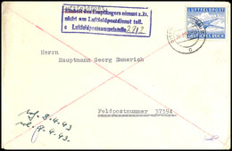 4735 1943, Luftfeldpostbrief Mit Gezähnter Zulassungsmarke Vom 26.2.1943 Mit Dreizeiligem Blauen Ra3" Einheit Des Empfän - Andere & Zonder Classificatie