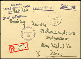 4776 1944, Kriegsmarine, Feldpost-R-Brief An Das Oberkommando Der Kriegsmarine In Berlin Mit Stummen Aufgabe-Stpl. Vom 0 - Other & Unclassified