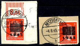 4985 8 Pfg Hitler Mit Lokalem Aufdruck - Type I Und IIb, Zwei Tadellos Gestempelte Werte Auf Briefstücken, Gepr. Opitz B - Other & Unclassified