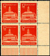 5178 12+88 Pf. Dunkelorangerot, Rechter Unterer Eckrand-4er-Block, Druck A. Gummiseite, Tadellos Postfrisch, Unsigniert, - Sonstige & Ohne Zuordnung