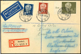 5270 12 Und 24 Pfg Sowie 1 DM Pieck Auf Einschreiben-Luftpost-FDC Von BERLIN 27.5.50 Nach England, Adresse Durch Feuchti - Sonstige & Ohne Zuordnung