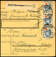 5443 15 Pfg Freimarke (4) Als Portogerechte Mehrfachfrankatur Auf Paketkarte Mit Entwertung "Gönningen", Paketkarten Der - Andere & Zonder Classificatie